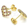 Oro Laminado Stud Earring, Gold Filled Style Heart Design, with Ruby and White Micro Pave, Polished, Golden Finish, 02.233.0023.2