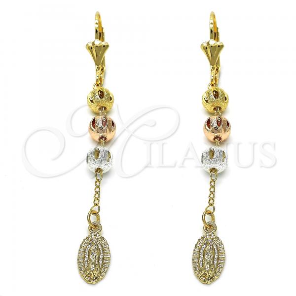 Oro Laminado Long Earring, Gold Filled Style Guadalupe Design, Polished, Tricolor, 02.351.0015