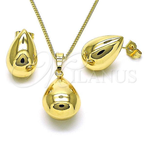 Oro Laminado Earring and Pendant Adult Set, Gold Filled Style Teardrop and Hollow Design, Polished, Golden Finish, 10.163.0011