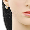Oro Laminado Huggie Hoop, Gold Filled Style Heart Design, Diamond Cutting Finish, Golden Finish, 02.196.0226.14