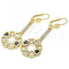 Oro Laminado Long Earring, Gold Filled Style Heart Design, with Sapphire Blue and White Cubic Zirconia, Polished, Golden Finish, 02.210.0203.1
