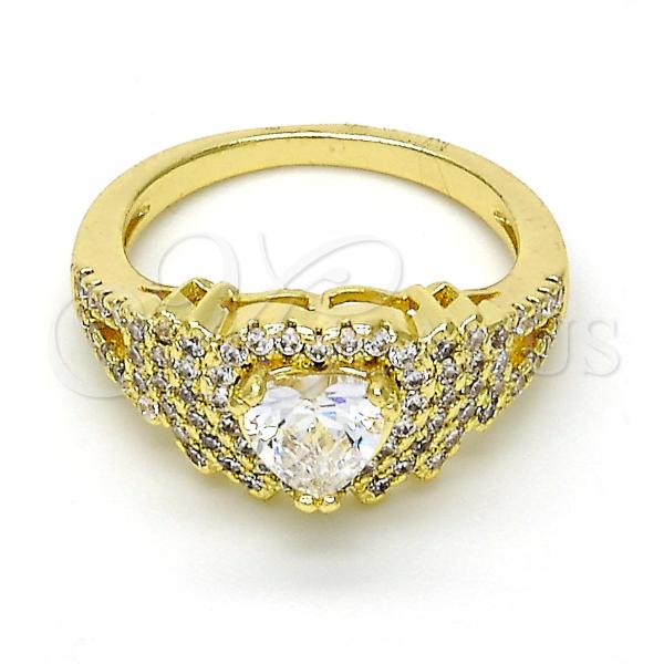 Oro Laminado Multi Stone Ring, Gold Filled Style Heart Design, with White Cubic Zirconia and White Crystal, Polished, Golden Finish, 01.99.0067.08 (Size 8)