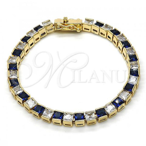 Oro Laminado Tennis Bracelet, Gold Filled Style with Sapphire Blue and White Cubic Zirconia, Polished, Golden Finish, 03.210.0079.3.08