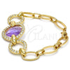 Oro Laminado Fancy Bracelet, Gold Filled Style with Amethyst Azavache and White Crystal, Polished, Golden Finish, 03.59.0071.08