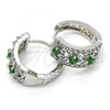 Rhodium Plated Huggie Hoop, with Green and White Cubic Zirconia, Polished, Rhodium Finish, 02.210.0084.9.15