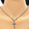 Rhodium Plated Pendant Necklace, Cross Design, with Garnet and White Cubic Zirconia, Polished, Rhodium Finish, 04.284.0013.5.22
