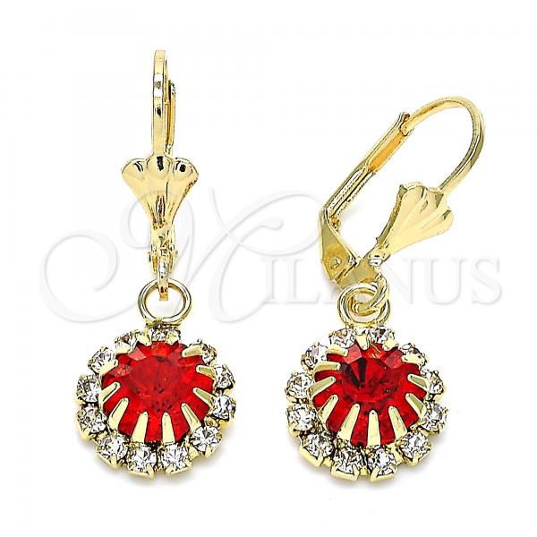 Oro Laminado Dangle Earring, Gold Filled Style with Garnet and White Crystal, Polished, Golden Finish, 02.122.0113.1