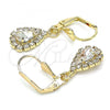 Oro Laminado Dangle Earring, Gold Filled Style Teardrop Design, with White Crystal, Polished, Golden Finish, 02.122.0116.5