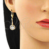 Oro Laminado Long Earring, Gold Filled Style with White Cubic Zirconia, Polished, Golden Finish, 02.387.0042
