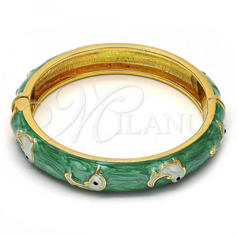 Oro Laminado Individual Bangle, Gold Filled Style Dolphin Design, Green Enamel Finish, Golden Finish, 07.246.0001.4.02 (10 MM Thickness, Size 2 - 1.75 Diameter)