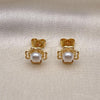 Oro Laminado Stud Earring, Gold Filled Style Heart Design, with Ivory Pearl, Polished, Golden Finish, 02.344.0161