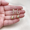 Oro Laminado Dangle Earring, Gold Filled Style Chunky Design, with White Micro Pave, Polished, Golden Finish, 02.213.0709