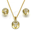 Oro Laminado Earring and Pendant Adult Set, Gold Filled Style with White Crystal, Polished, Golden Finish, 10.160.0091