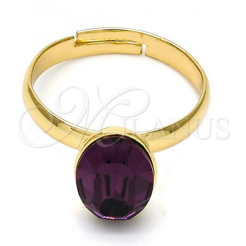Oro Laminado Multi Stone Ring, Gold Filled Style with Amethyst Cubic Zirconia, Polished, Golden Finish, 01.239.0004.7 (One size fits all)