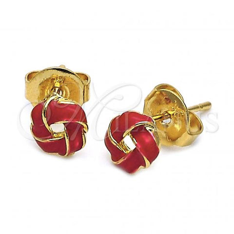 Oro Laminado Stud Earring, Gold Filled Style Love Knot Design, Red Enamel Finish, Golden Finish, 5.126.003 *PROMO*