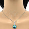 Rhodium Plated Pendant Necklace, Heart and Flower Design, with Bermuda Blue Swarovski Crystals and White Cubic Zirconia, Polished, Rhodium Finish, 04.239.0019.16