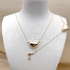 Oro Laminado Necklace and Bracelet, Gold Filled Style Heart and Hollow Design, Polished, Golden Finish, 06.63.0287