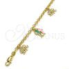 Oro Laminado Charm Bracelet, Gold Filled Style Elephant and Fish Design, with White Crystal, Multicolor Enamel Finish, Golden Finish, 03.63.1365.07