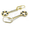 Oro Laminado Long Earring, Gold Filled Style Heart Design, with Sapphire Blue and White Cubic Zirconia, Polished, Golden Finish, 02.210.0196.1