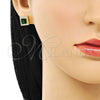 Oro Laminado Stud Earring, Gold Filled Style Cluster Design, with Green Cubic Zirconia and White Micro Pave, Polished, Golden Finish, 02.210.0477.5