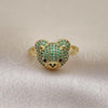 Oro Laminado Multi Stone Ring, Gold Filled Style Teddy Bear Design, with Green and Black Micro Pave, Polished, Golden Finish, 01.368.0019.3