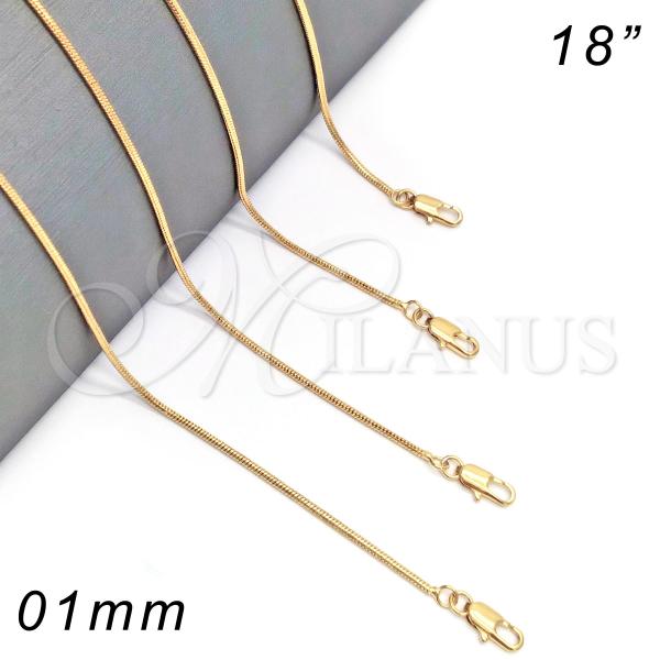 Oro Laminado Basic Necklace, Gold Filled Style Rat Tail Design, Polished, Golden Finish, 04.317.0001.18