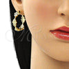 Oro Laminado Stud Earring, Gold Filled Style Hand of God Design, with White Micro Pave, Polished, Golden Finish, 02.341.0094