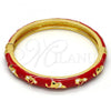 Oro Laminado Individual Bangle, Gold Filled Style Elephant and Flower Design, Red Enamel Finish, Golden Finish, 07.246.0010.7.04 (08 MM Thickness, Size 4 - 2.25 Diameter)