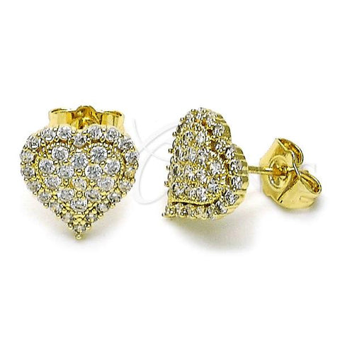 Oro Laminado Stud Earring, Gold Filled Style Heart Design, with White Cubic Zirconia, Polished, Golden Finish, 02.411.0030
