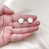 Oro Laminado Stud Earring, Gold Filled Style Flower Design, with Ivory Mother of Pearl, Polished, Golden Finish, 02.313.0004