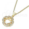 Oro Laminado Pendant Necklace, Gold Filled Style Heart Design, with White Micro Pave, Polished, Golden Finish, 04.156.0385.20