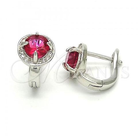 Sterling Silver Huggie Hoop, with Ruby Cubic Zirconia and White Micro Pave, Polished,, 02.186.0059.1.12