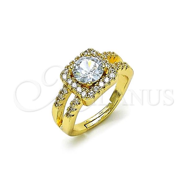 Oro Laminado Multi Stone Ring, Gold Filled Style Cluster Design, with White Cubic Zirconia and White Micro Pave, Polished, Golden Finish, 01.284.0101