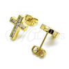 Oro Laminado Stud Earring, Gold Filled Style Cross Design, with White Cubic Zirconia, Polished, Golden Finish, 02.342.0227