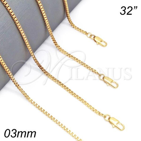 Oro Laminado Basic Necklace, Gold Filled Style Box Design, Polished, Golden Finish, 04.317.0004.32