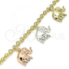 Oro Laminado Charm Bracelet, Gold Filled Style Elephant Design, Diamond Cutting Finish, Tricolor, 03.351.0104.07