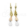 Oro Laminado Long Earring, Gold Filled Style Teardrop Design, Diamond Cutting Finish, Tricolor, 02.63.2146