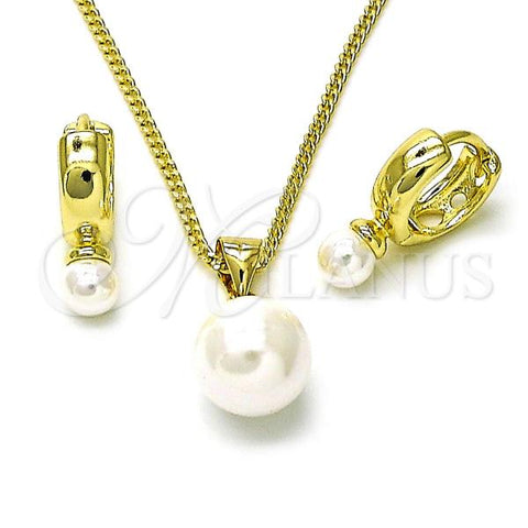 Oro Laminado Earring and Pendant Adult Set, Gold Filled Style Ball Design, with Ivory Mother of Pearl, Polished, Golden Finish, 10.213.0026