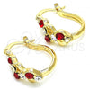 Oro Laminado Small Hoop, Gold Filled Style with Garnet and White Crystal, Polished, Golden Finish, 02.100.0098.1.20