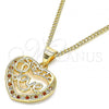 Oro Laminado Pendant Necklace, Gold Filled Style Heart and Love Design, with Garnet and White Micro Pave, Polished, Golden Finish, 04.156.0350.1.20