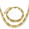 Oro Laminado Necklace and Bracelet, Gold Filled Style Ball and Hollow Design, Polished, Tricolor, 06.253.0006.2
