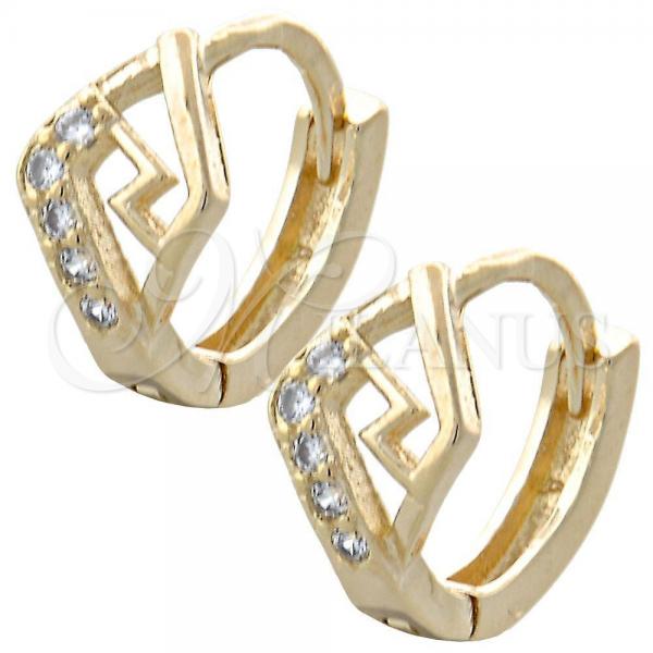Oro Laminado Huggie Hoop, Gold Filled Style with White Cubic Zirconia, Polished, Golden Finish, 02.155.0020