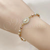 Oro Laminado Fancy Bracelet, Gold Filled Style Guadalupe and Ball Design, with White Micro Pave, Diamond Cutting Finish, Tricolor, 03.253.0118.07