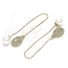 Oro Laminado Threader Earring, Gold Filled Style Guadalupe Design, with White Crystal, Polished, Golden Finish, 02.380.0088