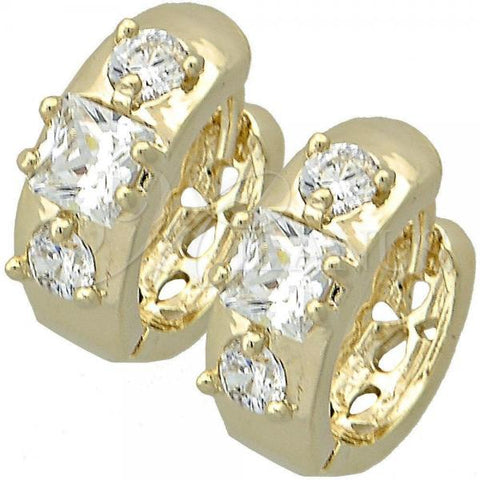 Oro Laminado Huggie Hoop, Gold Filled Style with White Cubic Zirconia, Polished, Golden Finish, 5.130.026.1