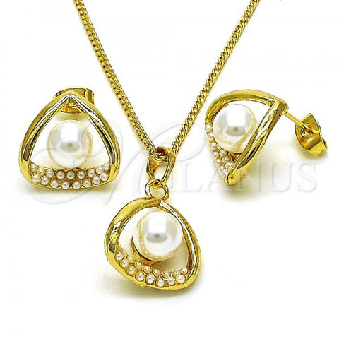 Oro Laminado Earring and Pendant Adult Set, Gold Filled Style with Ivory Pearl, Polished, Golden Finish, 10.379.0079