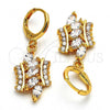 Oro Laminado Dangle Earring, Gold Filled Style with White Cubic Zirconia, Polished, Golden Finish, 02.205.0033