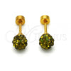 Stainless Steel Stud Earring, Ball Design, with Dark Peridot Crystal, Polished, Golden Finish, 02.271.0010.5