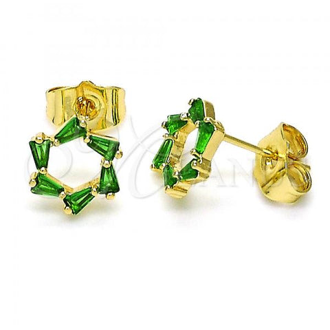 Oro Laminado Stud Earring, Gold Filled Style with Green Cubic Zirconia, Polished, Golden Finish, 02.210.0747