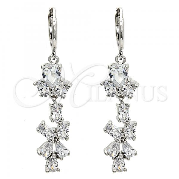 Rhodium Plated Long Earring, Teardrop Design, with White Cubic Zirconia, Polished, Rhodium Finish, 02.217.0013.2